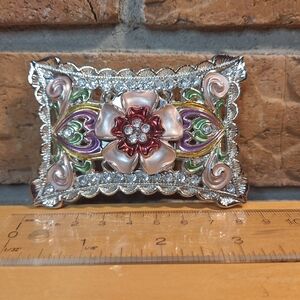 Rhinestoned Floral Belt Buckle